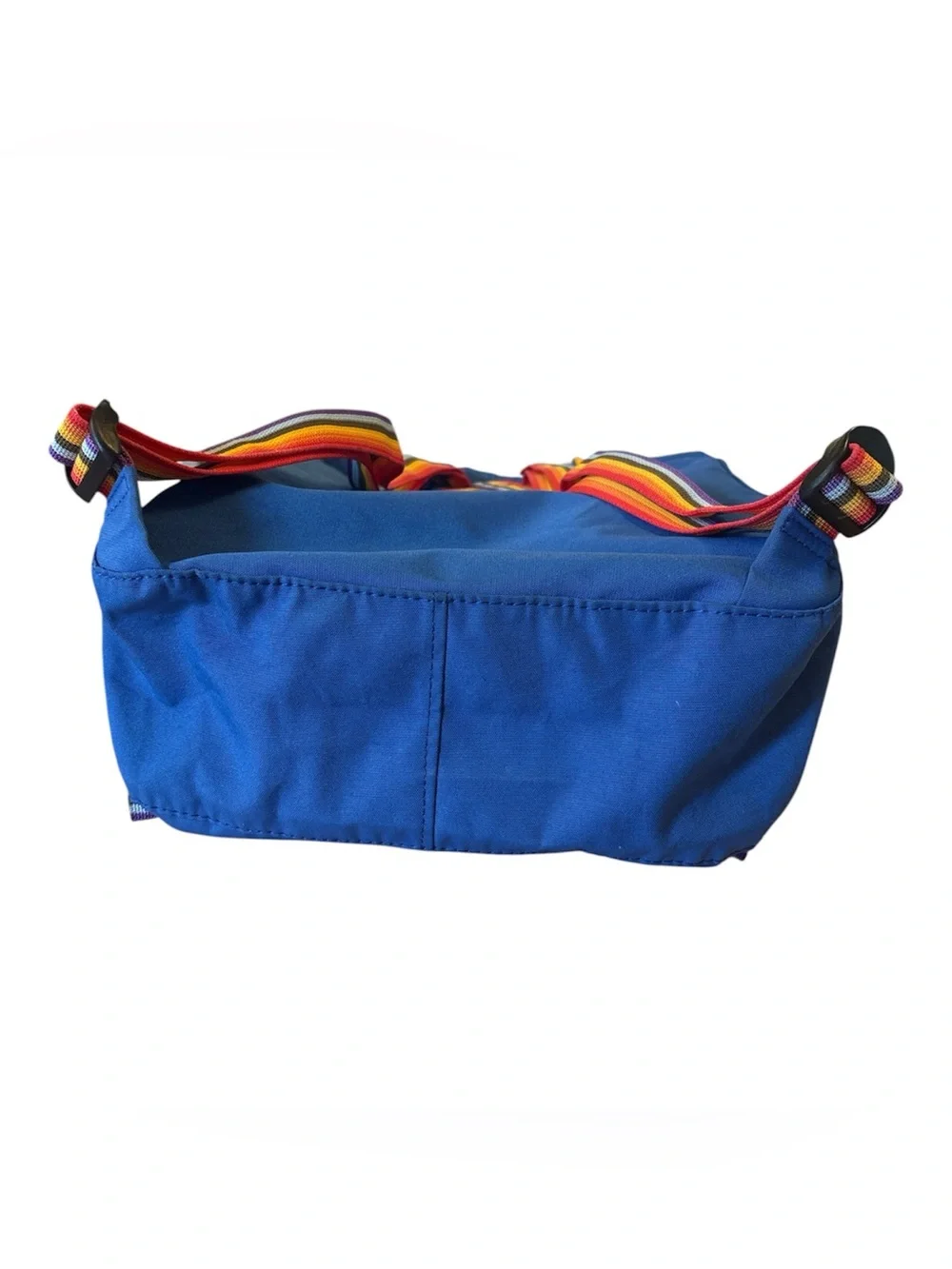Fjallraven Kanken Mini Royal Blue Backpack with Rainbow Straps